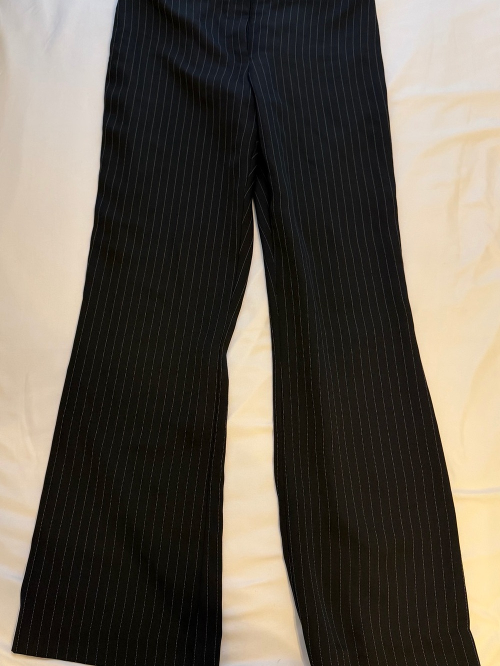 Jacqui E Black Pinstripe Boot-Cut Trousers